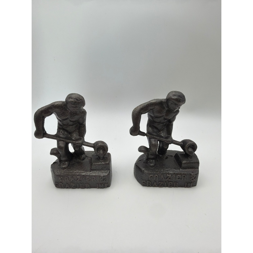 Vintage Frazier & Frazier Inc Coolidge Texas Cast Iron Foundry Worker Bookends